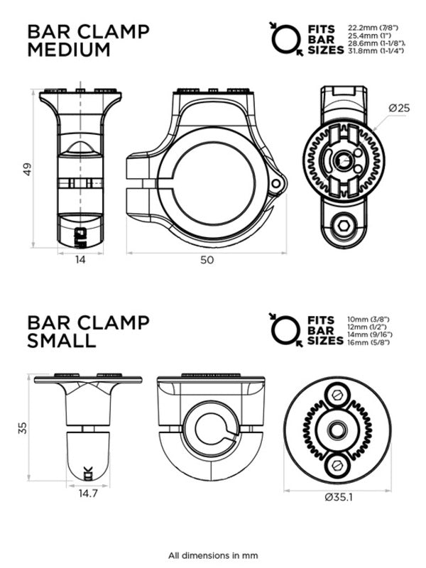 QUAD LOCK 360 Bar Clamp Base - Medium