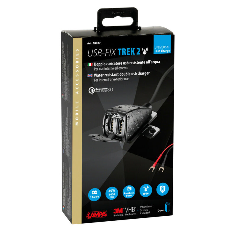 Lampa USB Fix Trek 2 dubbele USB motorlader – waterdicht