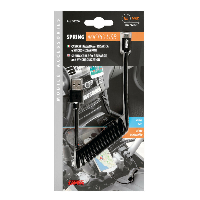Lampa Spiraalkabel Micro USB Oplaadkabel voor Motor & Scooter – 1 Meter
