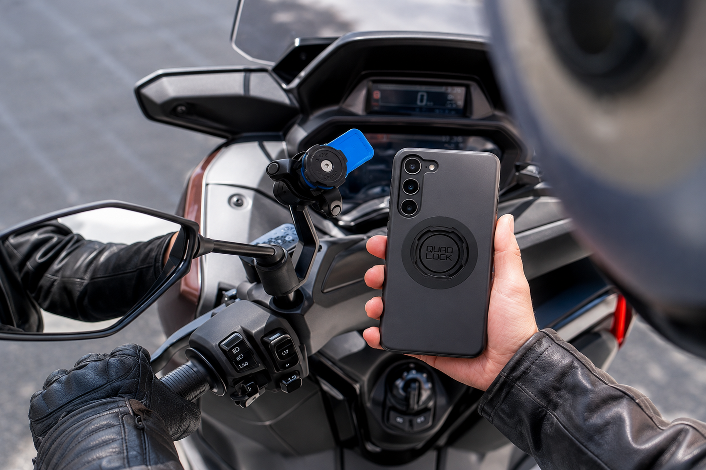 MAG Quad Lock Mirror Stem Mount Bundel met Samsung Hoesje voor Scooter & Motor