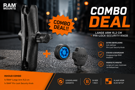 RAM Mount Combo Deal Lange Arm + Pin-Lock Security Knop | B-Size