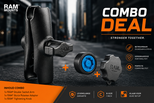 RAM Mount Combo Deal Middellange Arm 9,4 cm + Pin-Lock Security Knop | B-Size