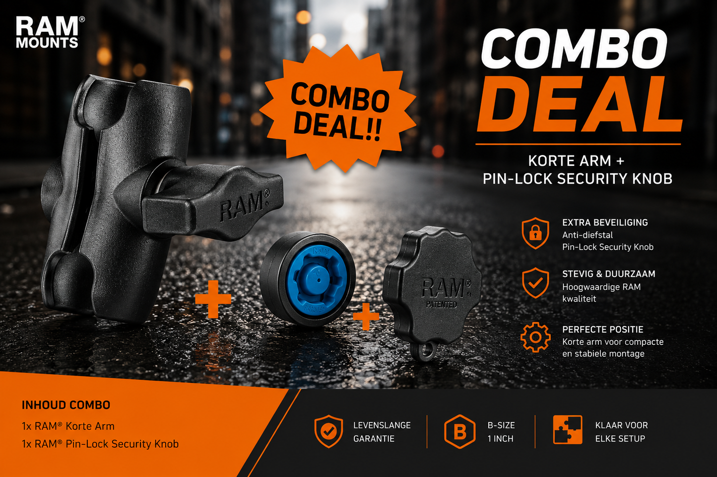 OFFRE : RAM Mount court 6 cm + bouton de sécurité à 4 ergots