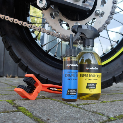 Motormount ketting onderhoud set voor motorfiets – kettingreiniger, kettingspray en borstel