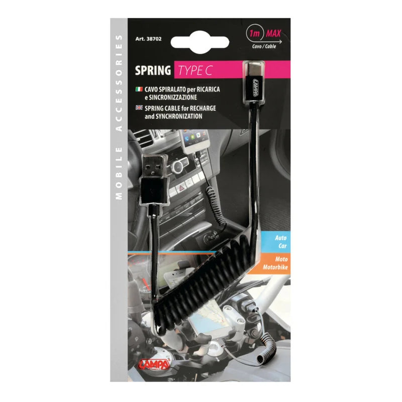 Lampa Spiraalkabel USB-C Oplaadkabel voor Motor & Scooter – 1 Meter